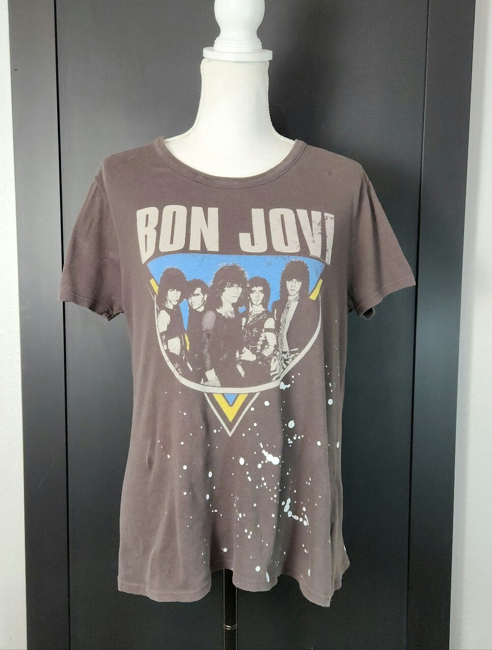 Chaser Bon Jovi Paint Splatter Graphic Tee Shirt Grey Large L